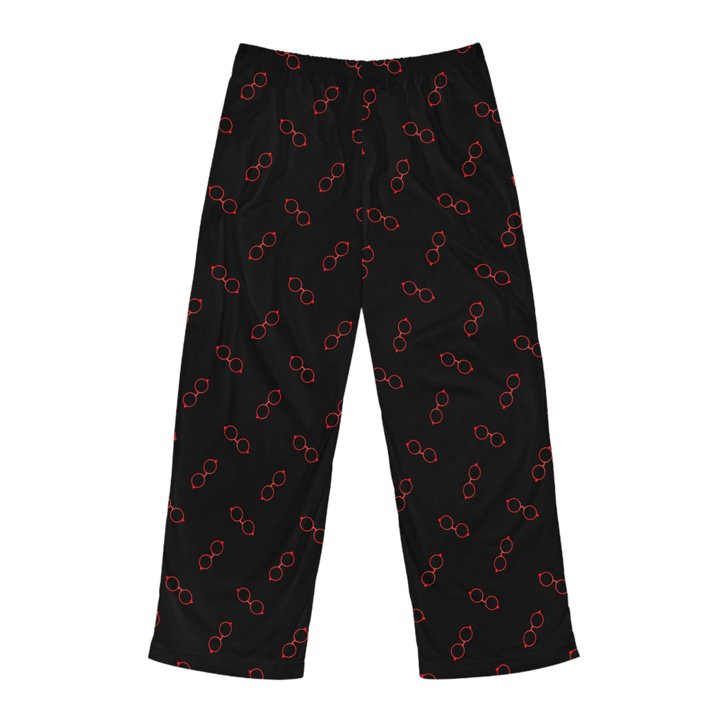 Men's Black Lounge Pants with Red Glasses Pattern — Cozy Pajama Bottoms