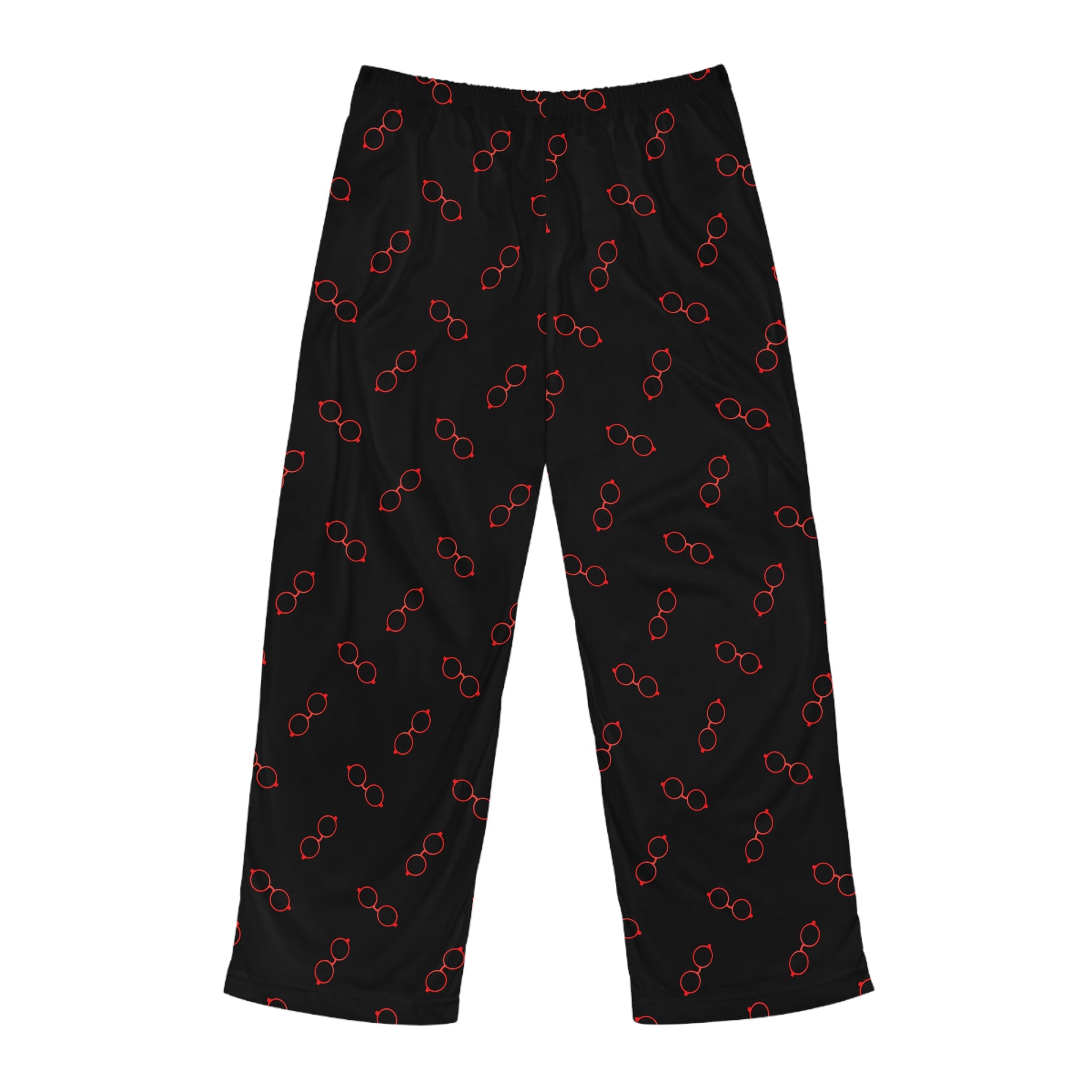 Men's Black Lounge Pants with Red Glasses Pattern — Cozy Pajama Bottoms