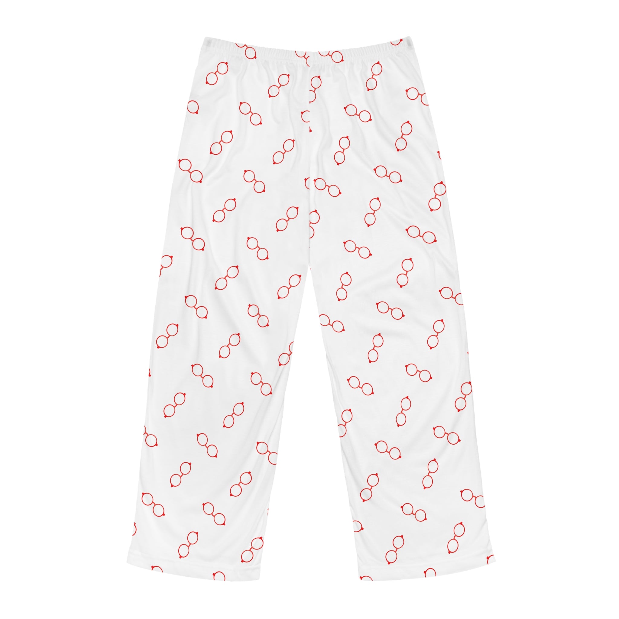 Men's White Lounge Pants with Red Glasses Pattern — Cozy Pajama Bottoms