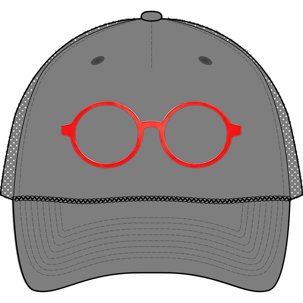 Briefing Attorney Trucker Hat — Minimal Red Round Frames Cap