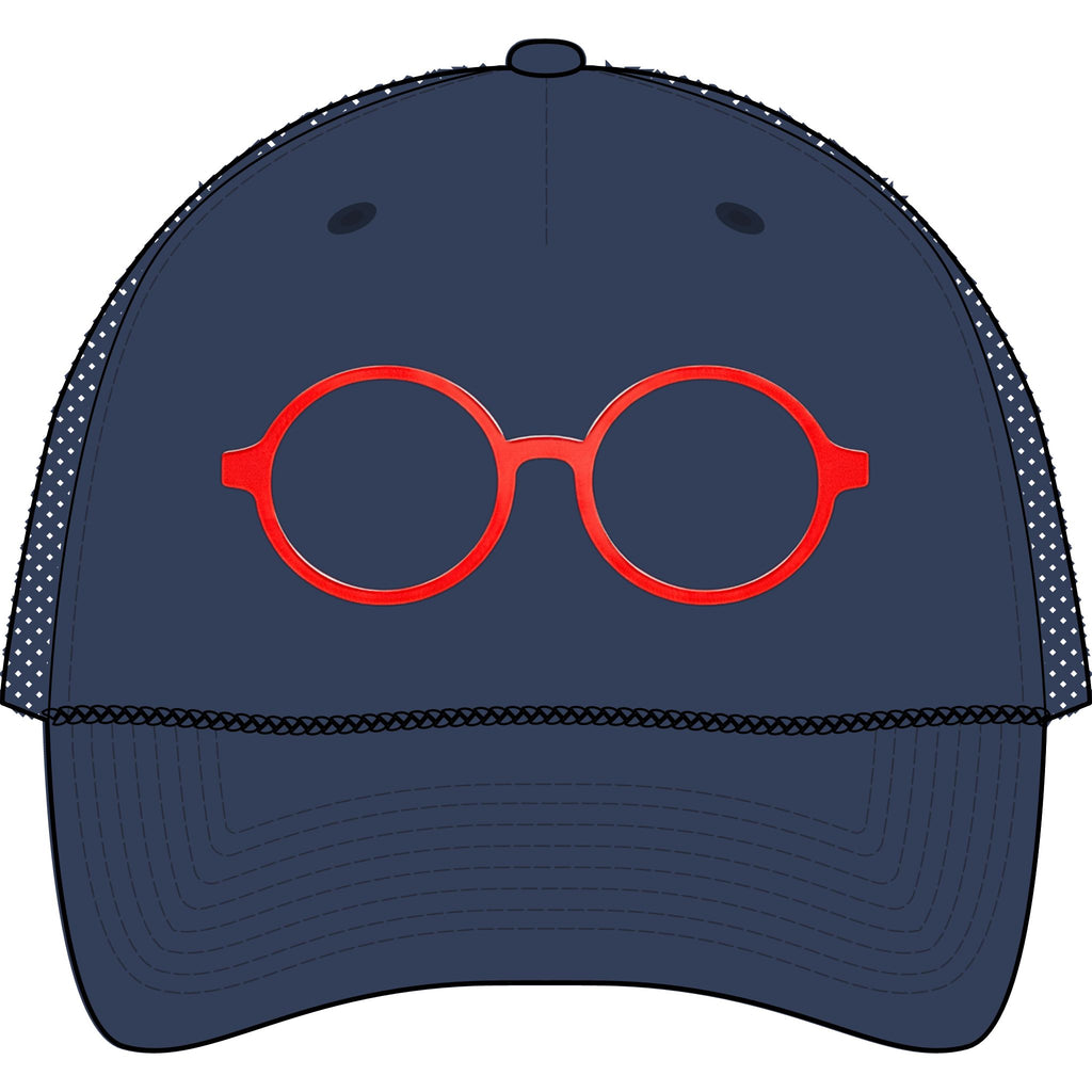 Briefing Attorney Trucker Hat — Minimal Red Round Frames Cap
