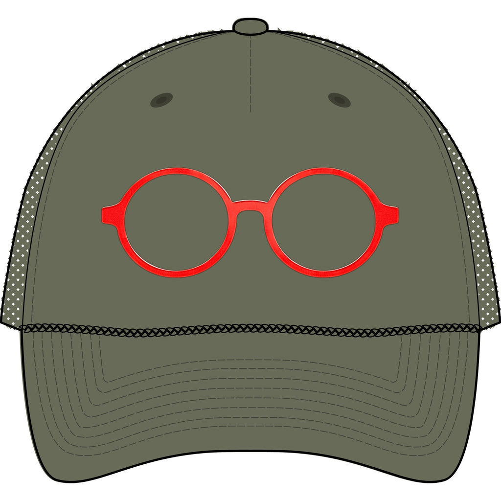 Briefing Attorney Trucker Hat — Minimal Red Round Frames Cap