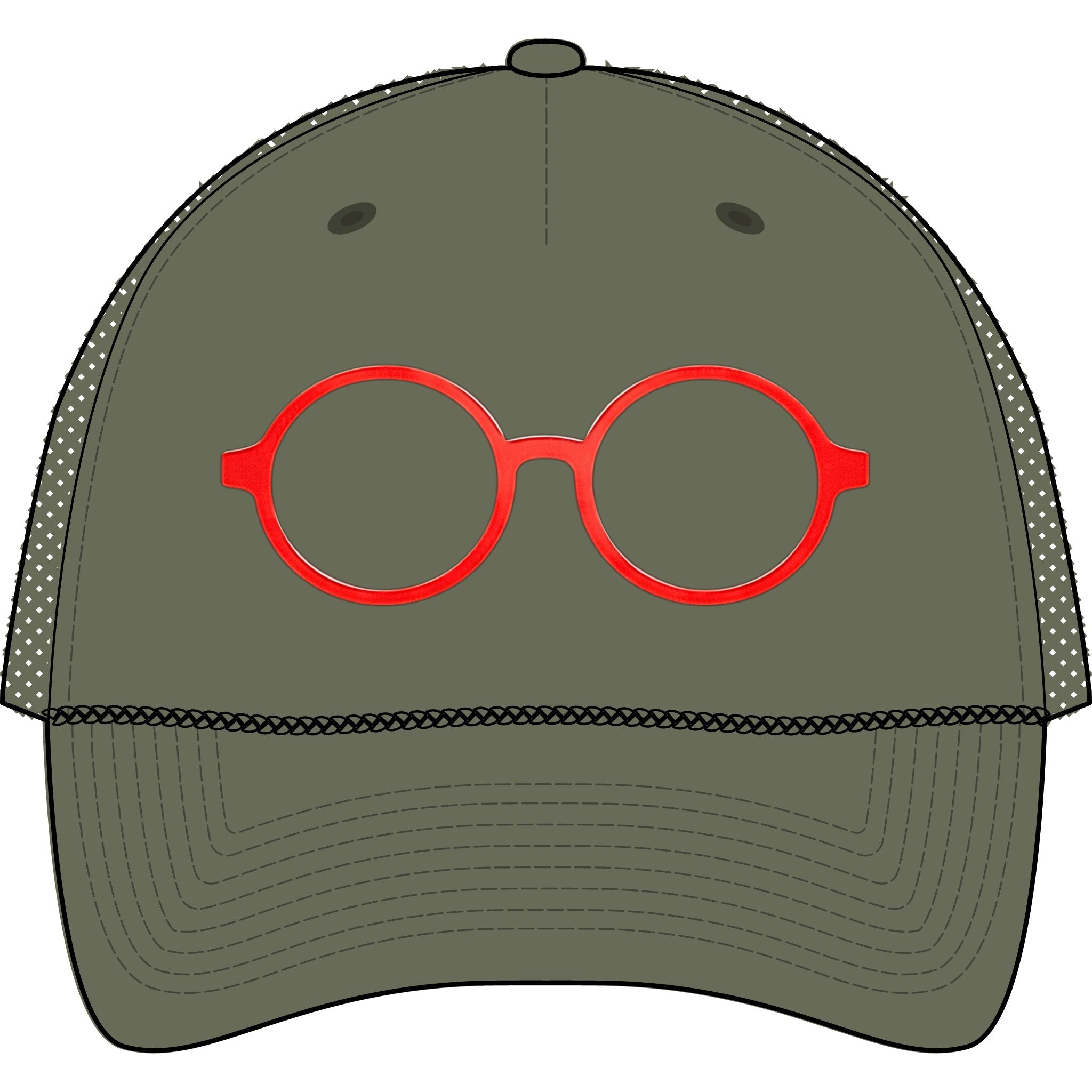 Briefing Attorney Trucker Hat — Minimal Red Round Frames Cap