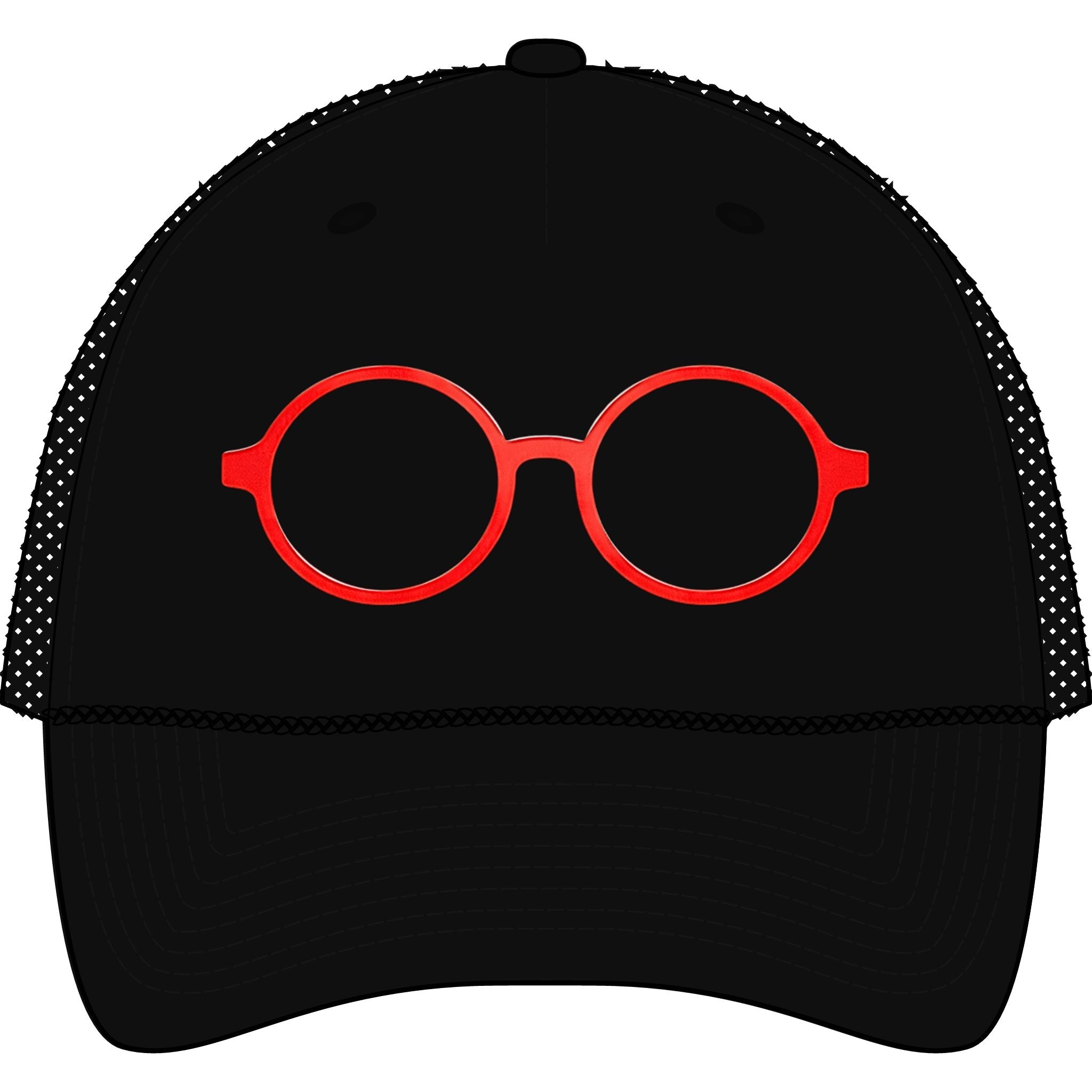 Briefing Attorney Trucker Hat — Minimal Red Round Frames Cap