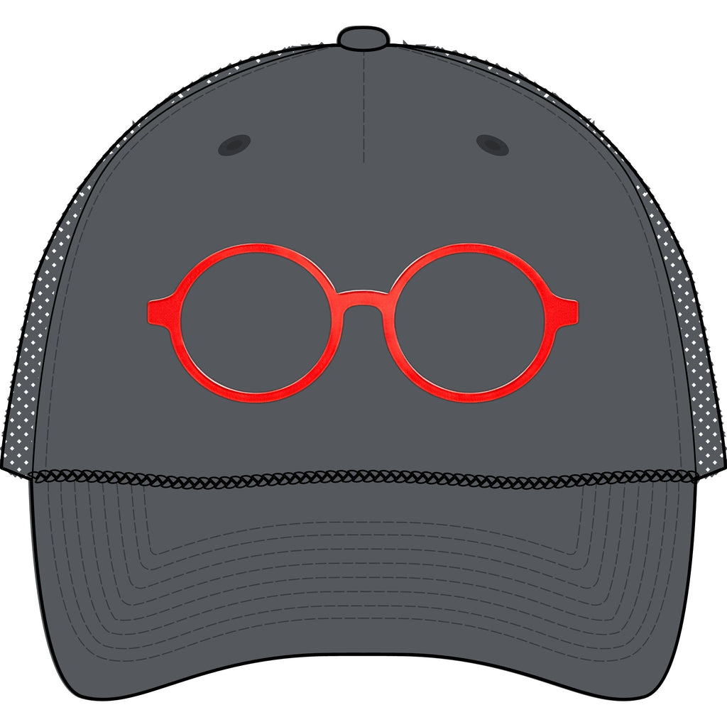 Briefing Attorney Trucker Hat — Minimal Red Round Frames Cap