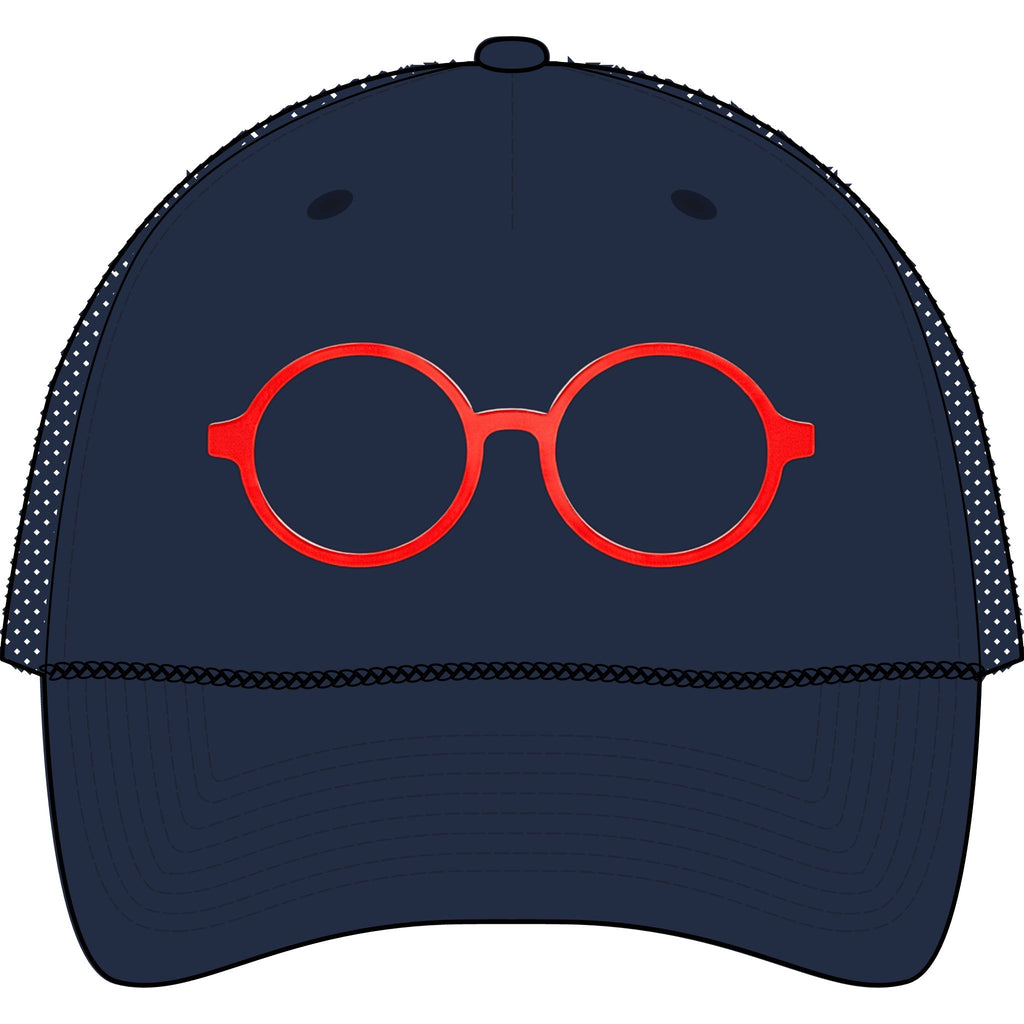 Briefing Attorney Trucker Hat — Minimal Red Round Frames Cap