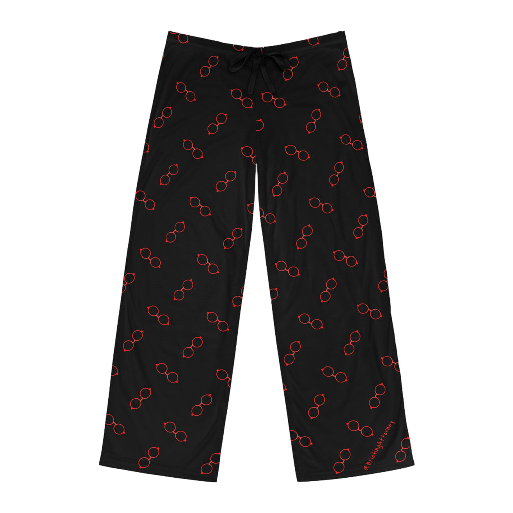 Men's Black Lounge Pants with Red Glasses Pattern — Cozy Pajama Bottoms