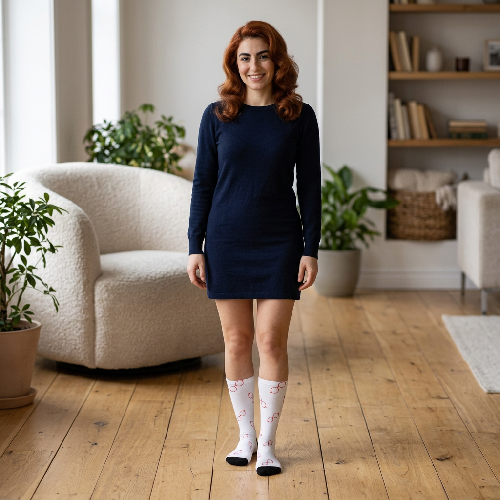 Red Glasses Pattern Crew Socks — Cushioned White Novelty Socks