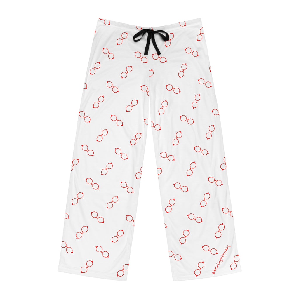 Men's White Lounge Pants with Red Glasses Pattern — Cozy Pajama Bottoms