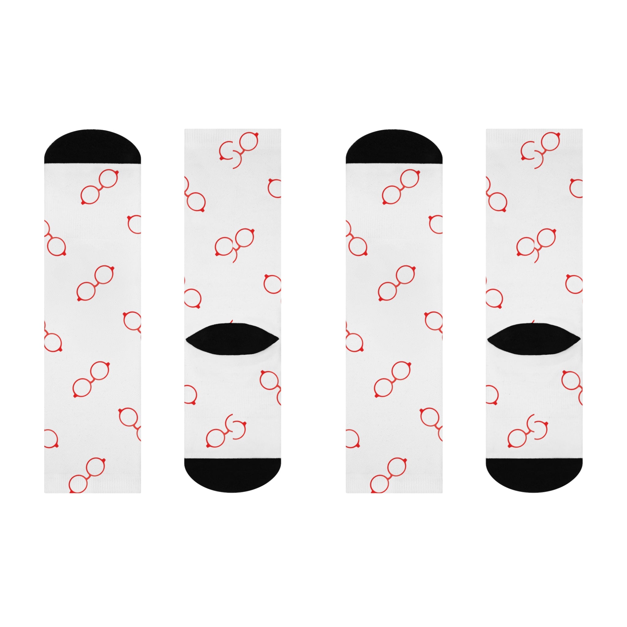 Red Glasses Pattern Crew Socks — Cushioned White Novelty Socks